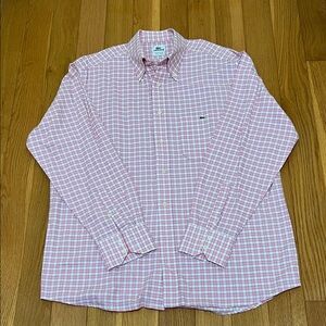 Lacoste Men's Pink and White Checkered Shirt